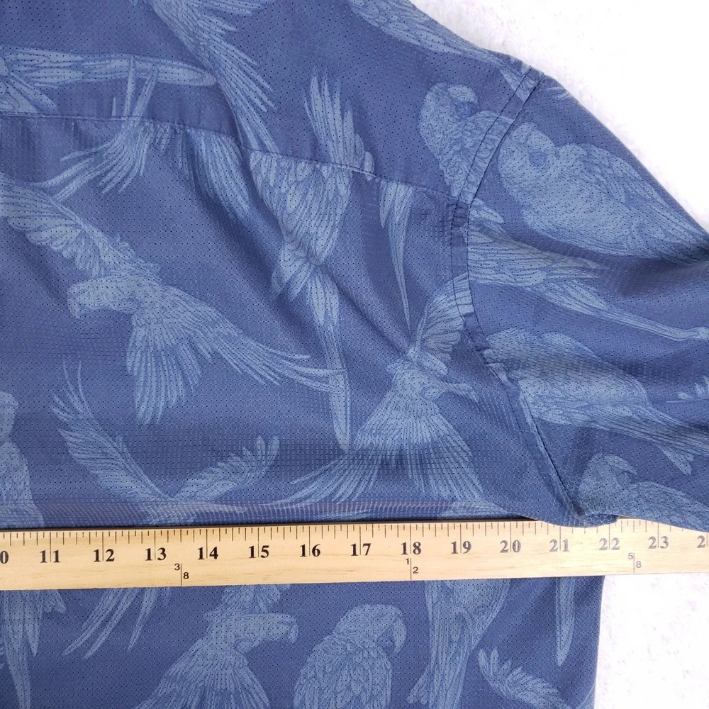 Banana Republic Mens Blue Parrot Bird Print Slim Fit Short Sleeve Shirt Large